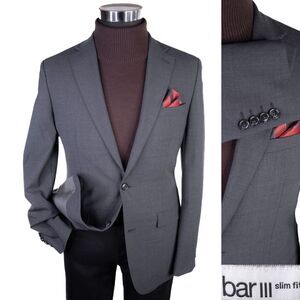 BAR III Men's Blazer Gray Sz 38R Sport Coat Slim-Fit Solid Two Button Wool